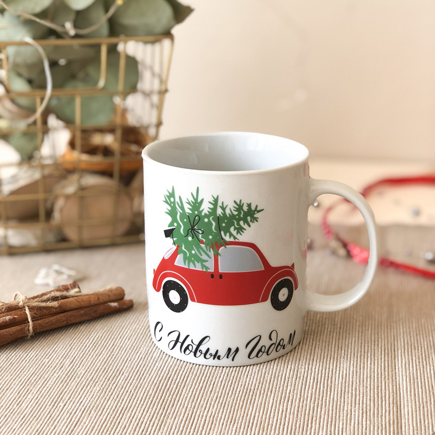 Фарфоровая кружка Christmas Car