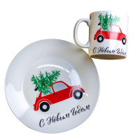 Набор фарфоровой посуды Christmas Car 2 в 1