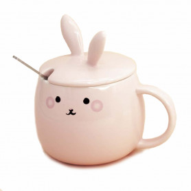Кружка с крышкой и ложкой Розовый Кролик