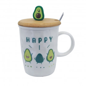 Кружка с крышкой и ложкой Авокадо Happy