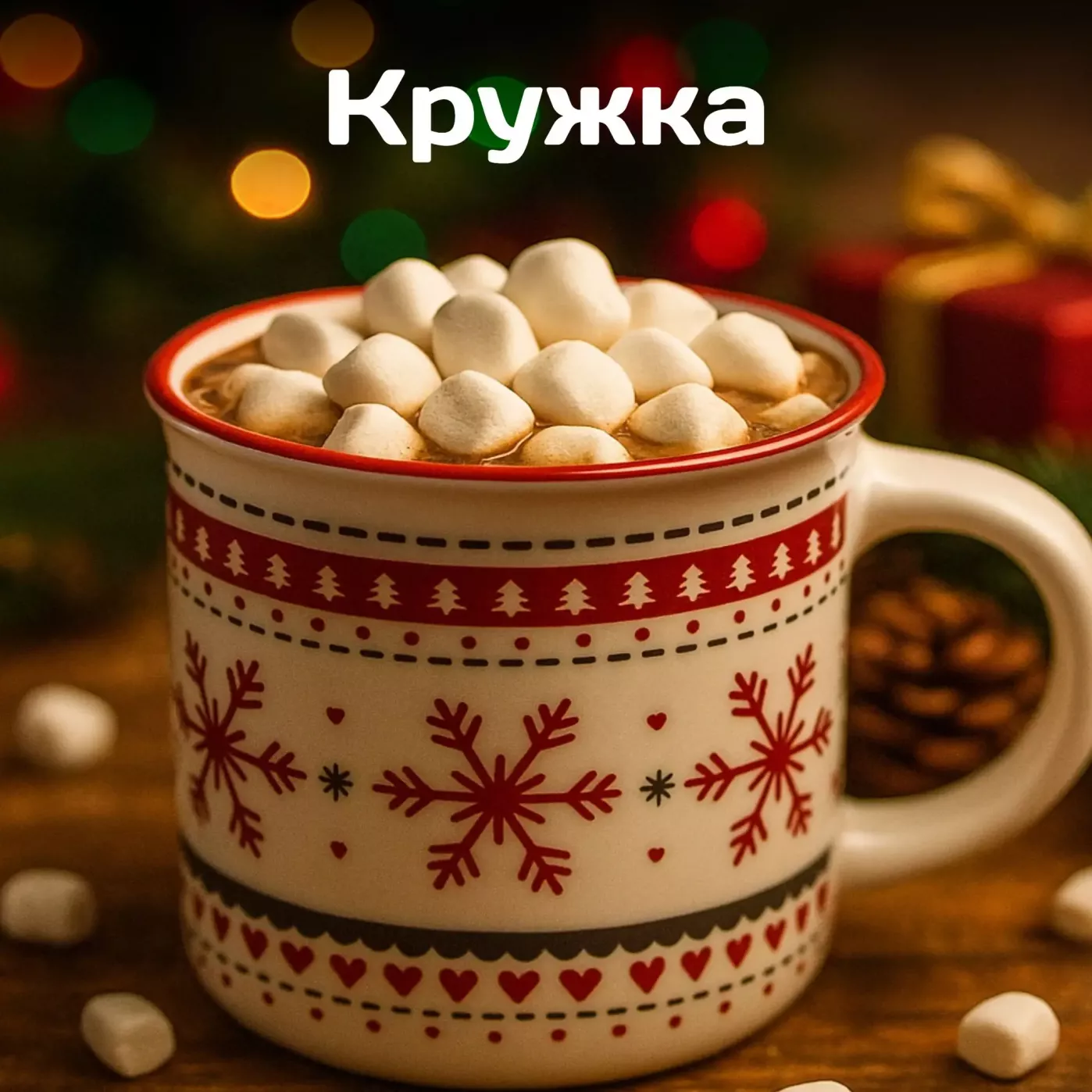 Новогодний подарочный набор: кружка, чай, монпансье, елочная игрушка, гирлянда