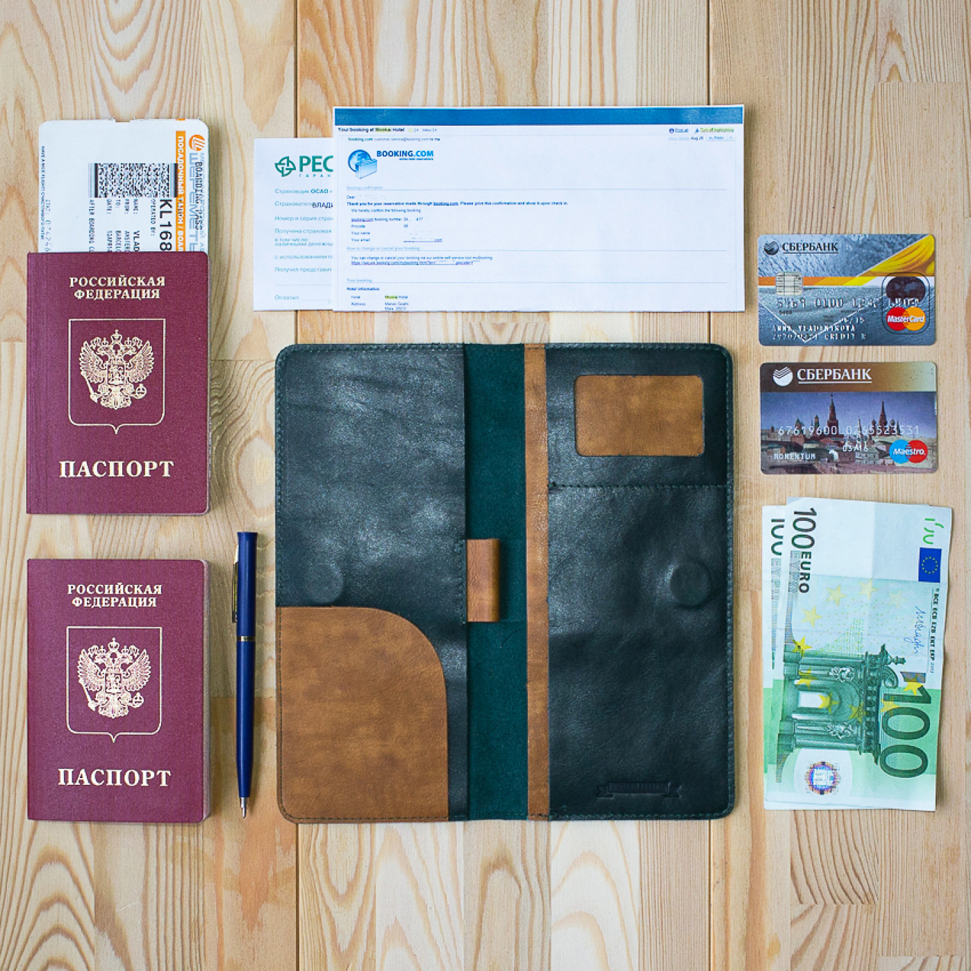 Кожаный холдер для документов в поездку Hyper Keeper Emerald/Brown Кожаный холдер для документов в поездку Hyper Keeper Emerald/Brown