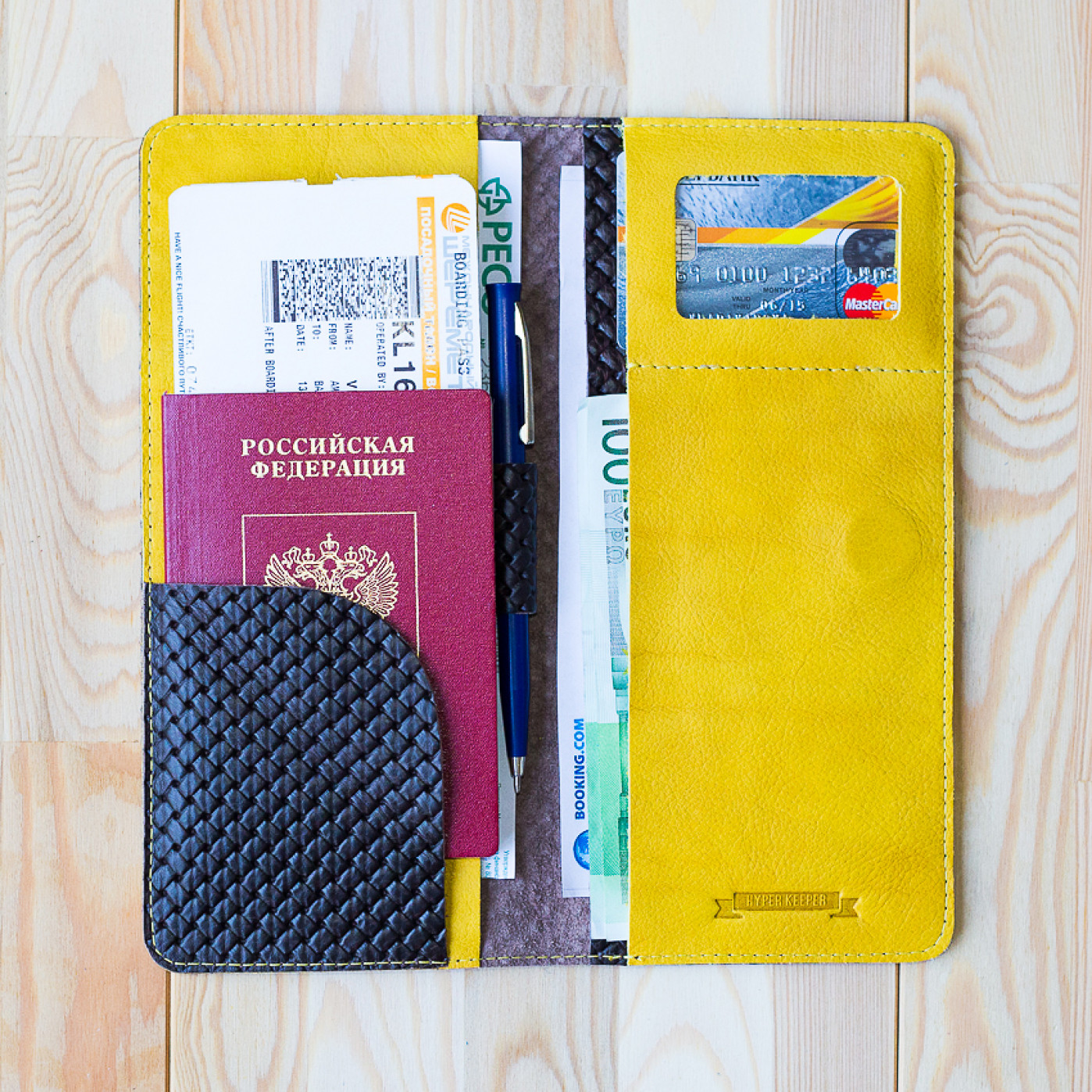 Кожаный холдер для документов в поездку Hyper Keeper Brown Mustard