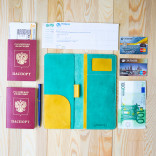 Кожаный холдер для документов в поездку Hyper Keeper Green / Yellow Кожаный холдер для документов в поездку Hyper Keeper Green / Yellow