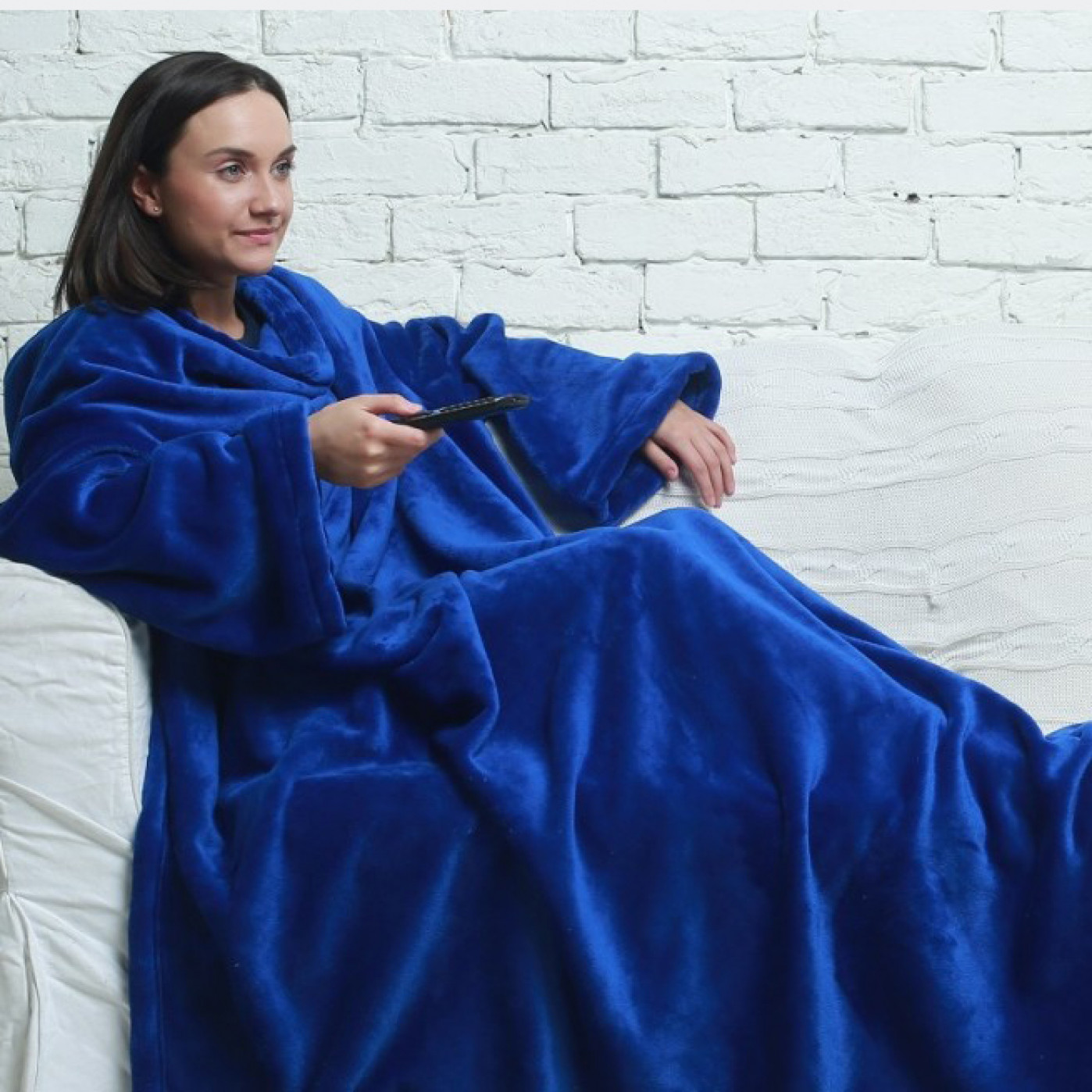 Флисовый ТВ плед с рукавами Snuggie синий