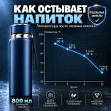Термос 800 мл. синий - герметичный, из нержавеющей стали, для дома и поездок