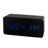 Деревянные часы-будильник с термометром черные