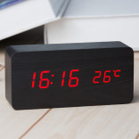 Деревянные часы-будильник с термометром черные
