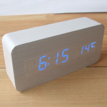 Деревянные часы-будильник с термометром серые