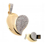 USB-Флешка Сердце со стразами 16 GB, цвет золото