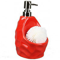 Дозатор для моющего средства с губкой Красный