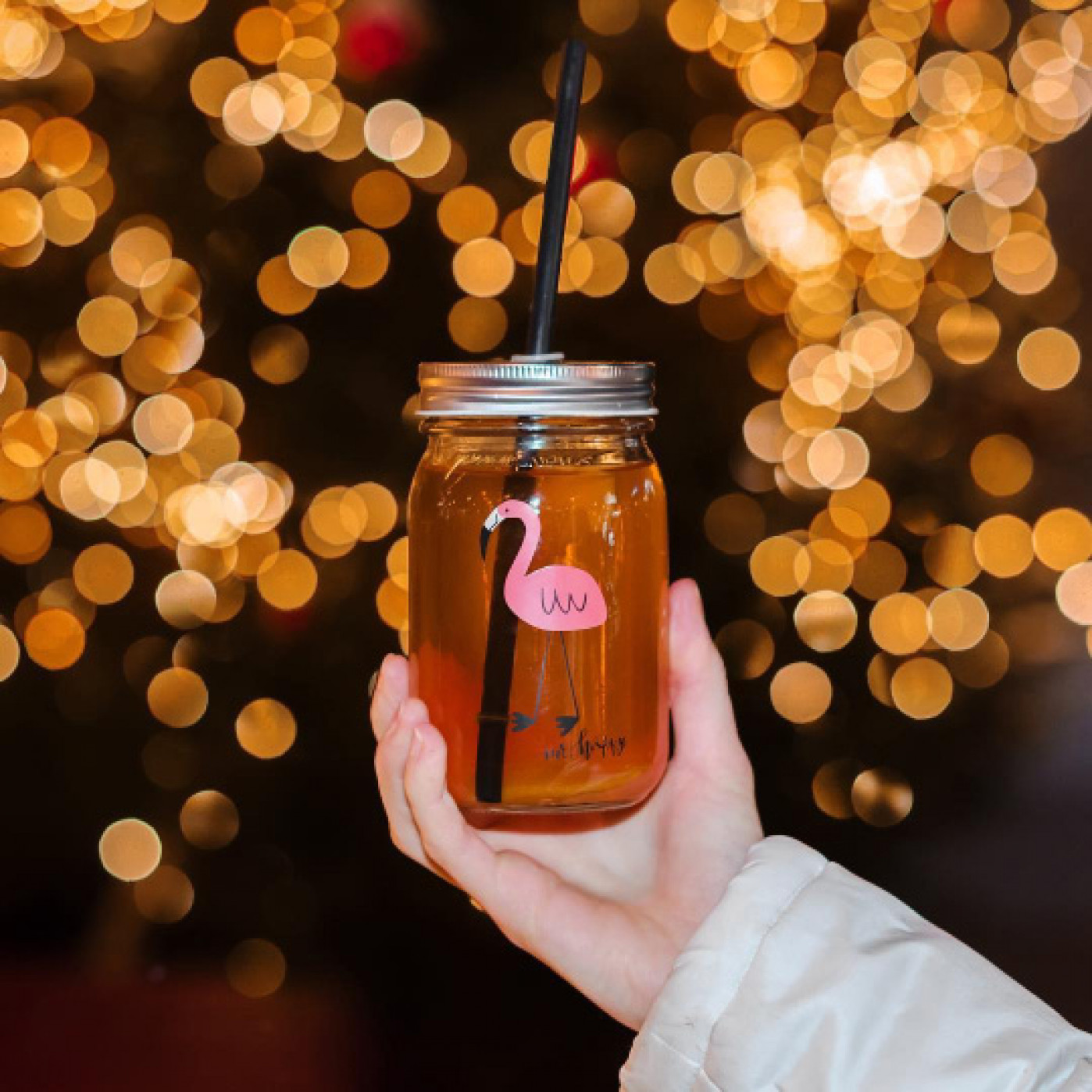 Банка для напитков с крышкой 'Happy' Фламинго