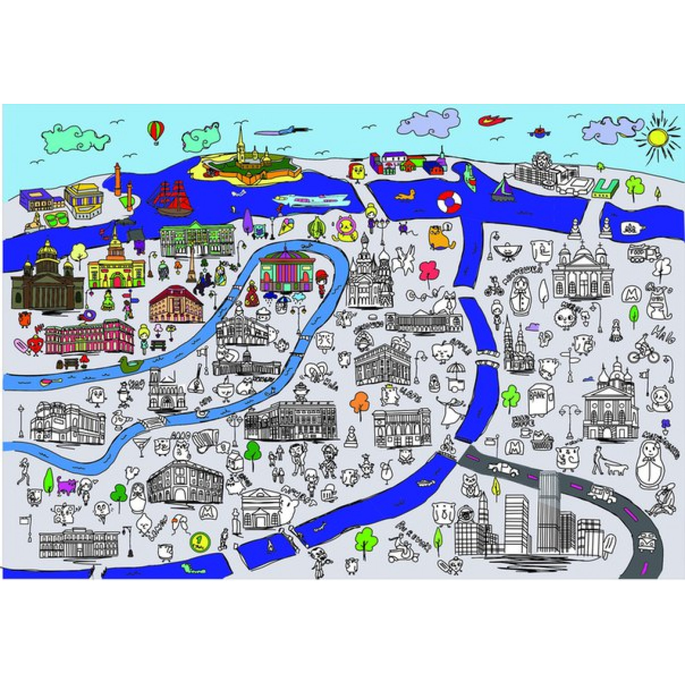 Огромный постер раскраска Cанкт-Петербург