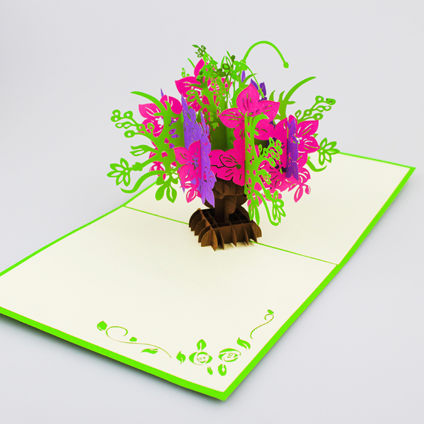 Объёмная открытка Цветок фуксия-зеленый