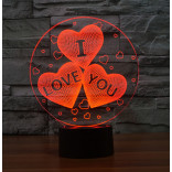 3D Светильник Сердца I love you