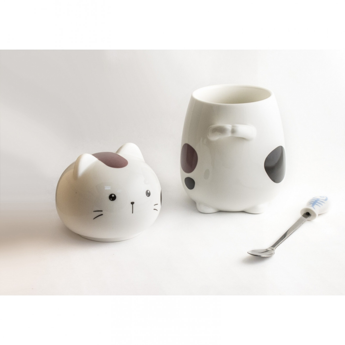 Кружка Котик спокойный с ложечкой  Кружка Котик спокойный с ложечкой