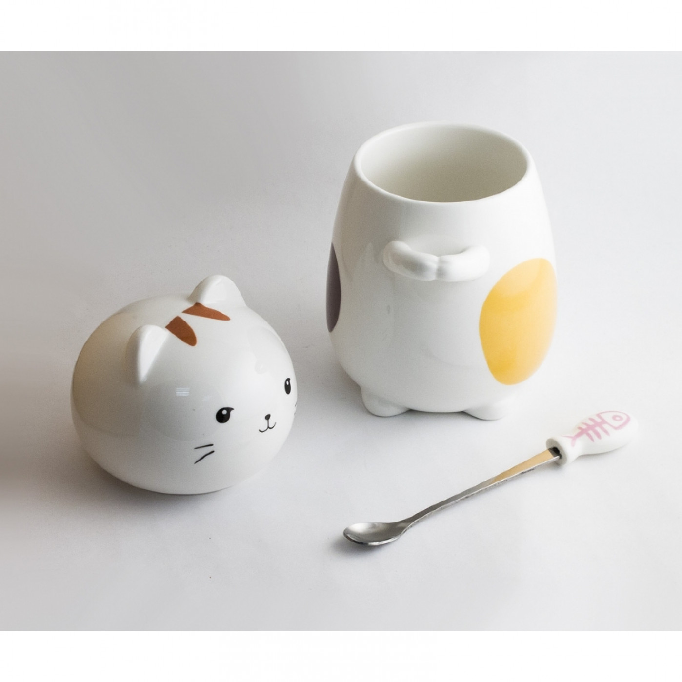 Кружка Котик довольный с ложечкой  Кружка Котик довольный с ложечкой