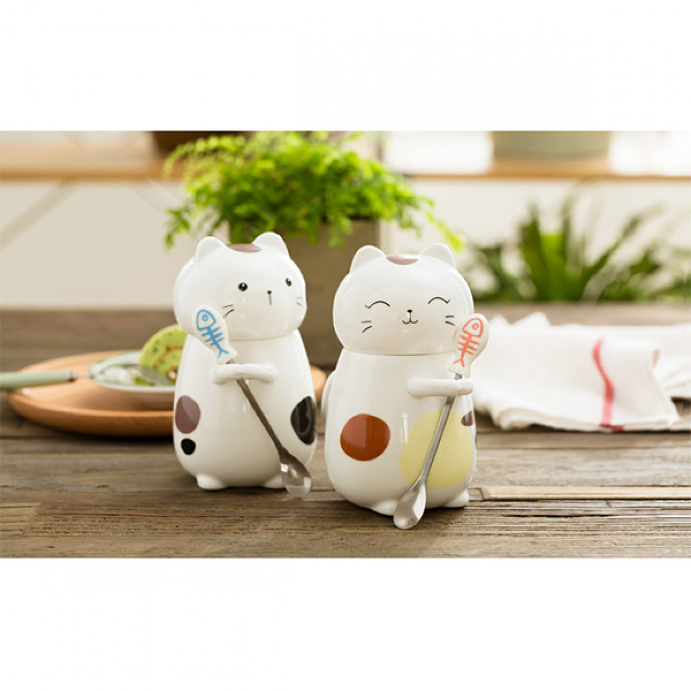 Кружка Котик спокойный с ложечкой  Кружка Котик спокойный с ложечкой