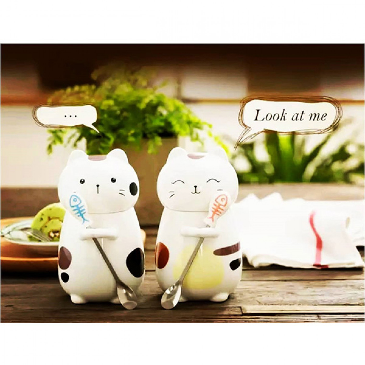 Кружка Котик спокойный с ложечкой  Кружка Котик спокойный с ложечкой