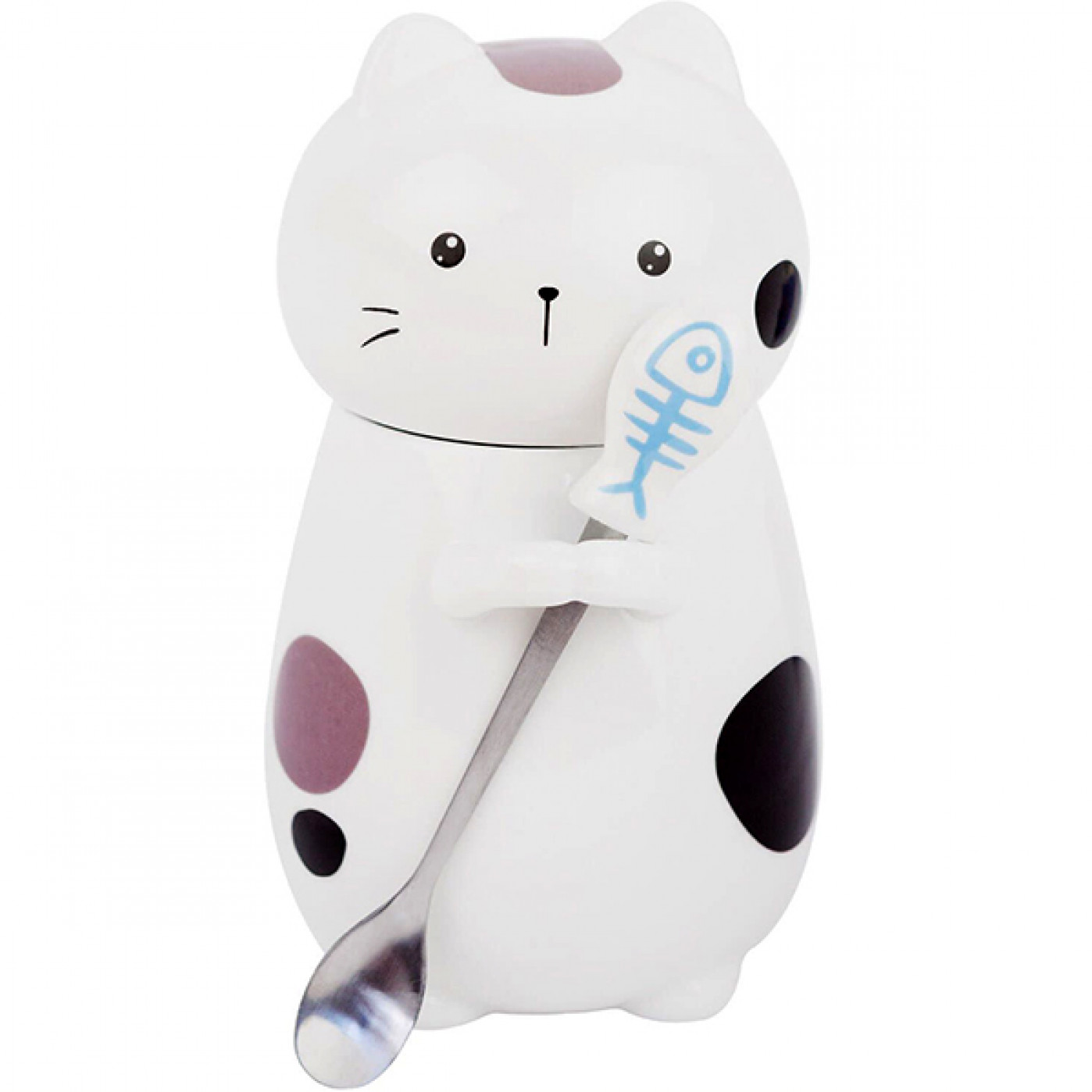 Кружка Котик спокойный с ложечкой  Кружка Котик спокойный с ложечкой