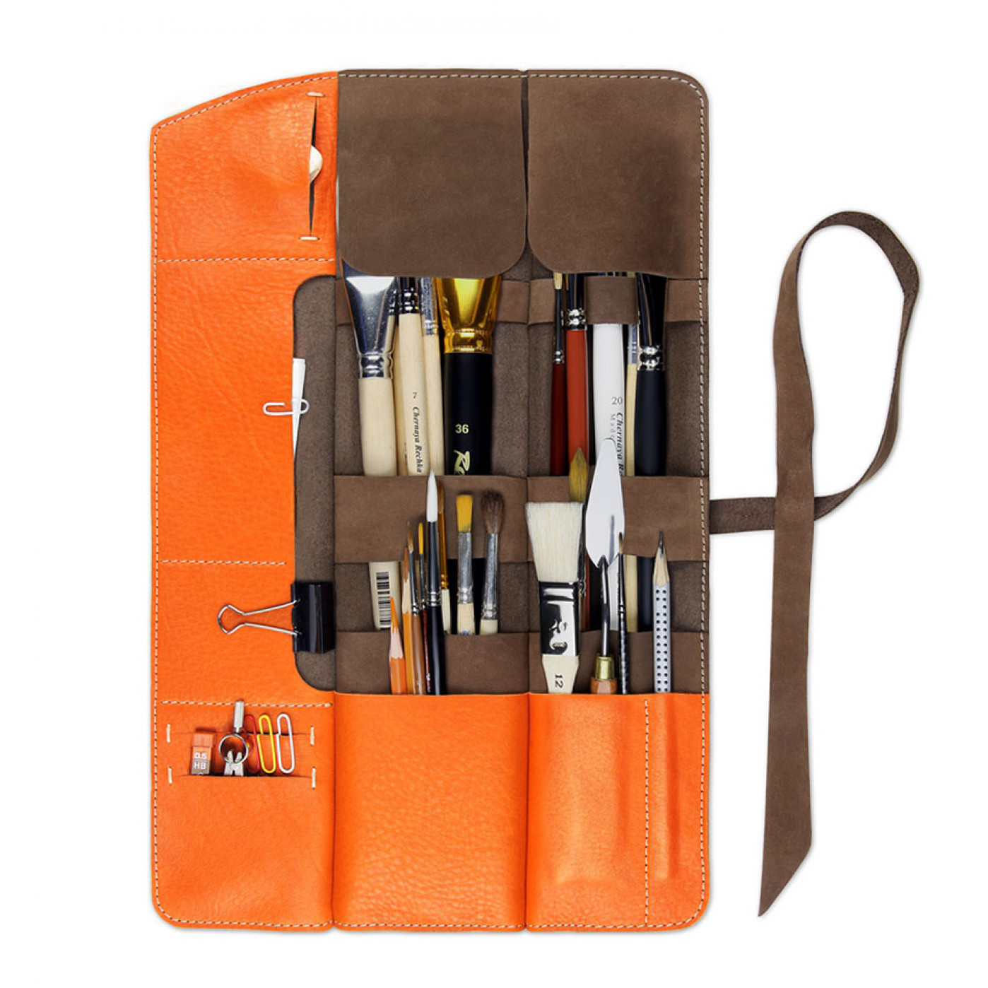 Artskill Brush PRO кожаный пенал для кистей Оранжевый