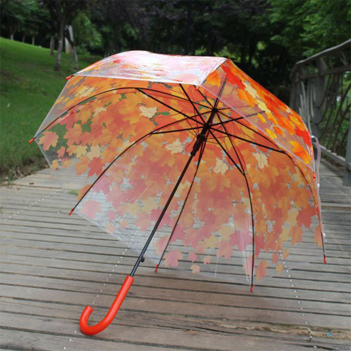 Зонт трость с листьями