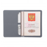 Artskilltouch кожаный холдер на паспорт с резинкой серый
