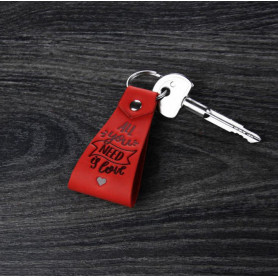 Кожаный брелок All you need is love коралл-2