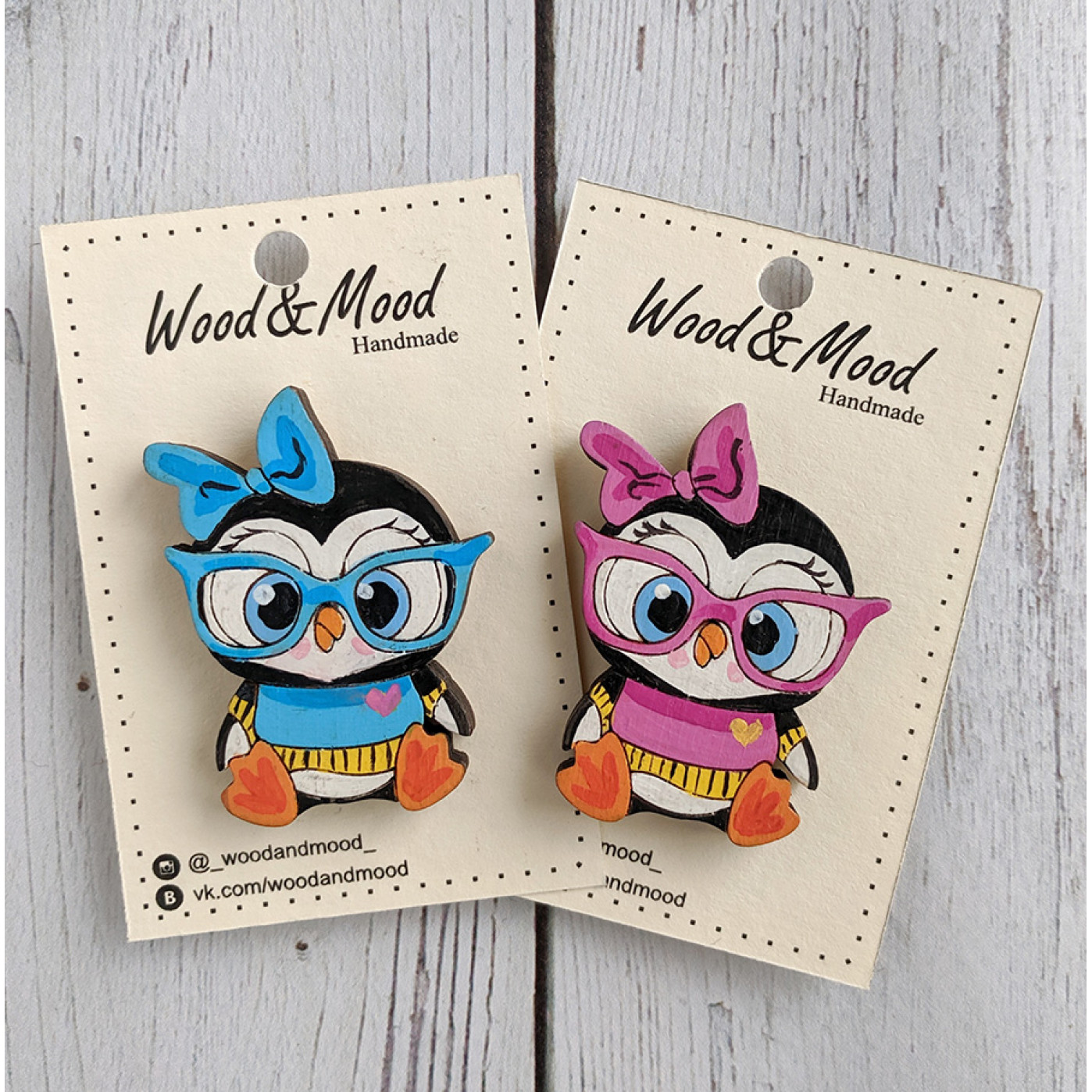 Значок ручной работы Пингвин в очках