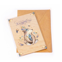 Деревянная открытка Мишка Поздравляю