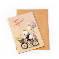 Деревянная открытка Панда С днем рождения