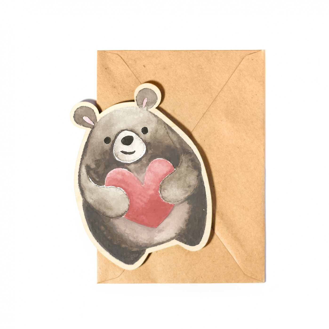 Деревянная открытка Влюбленный Мишка