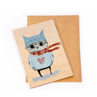 Деревянная открытка Сова