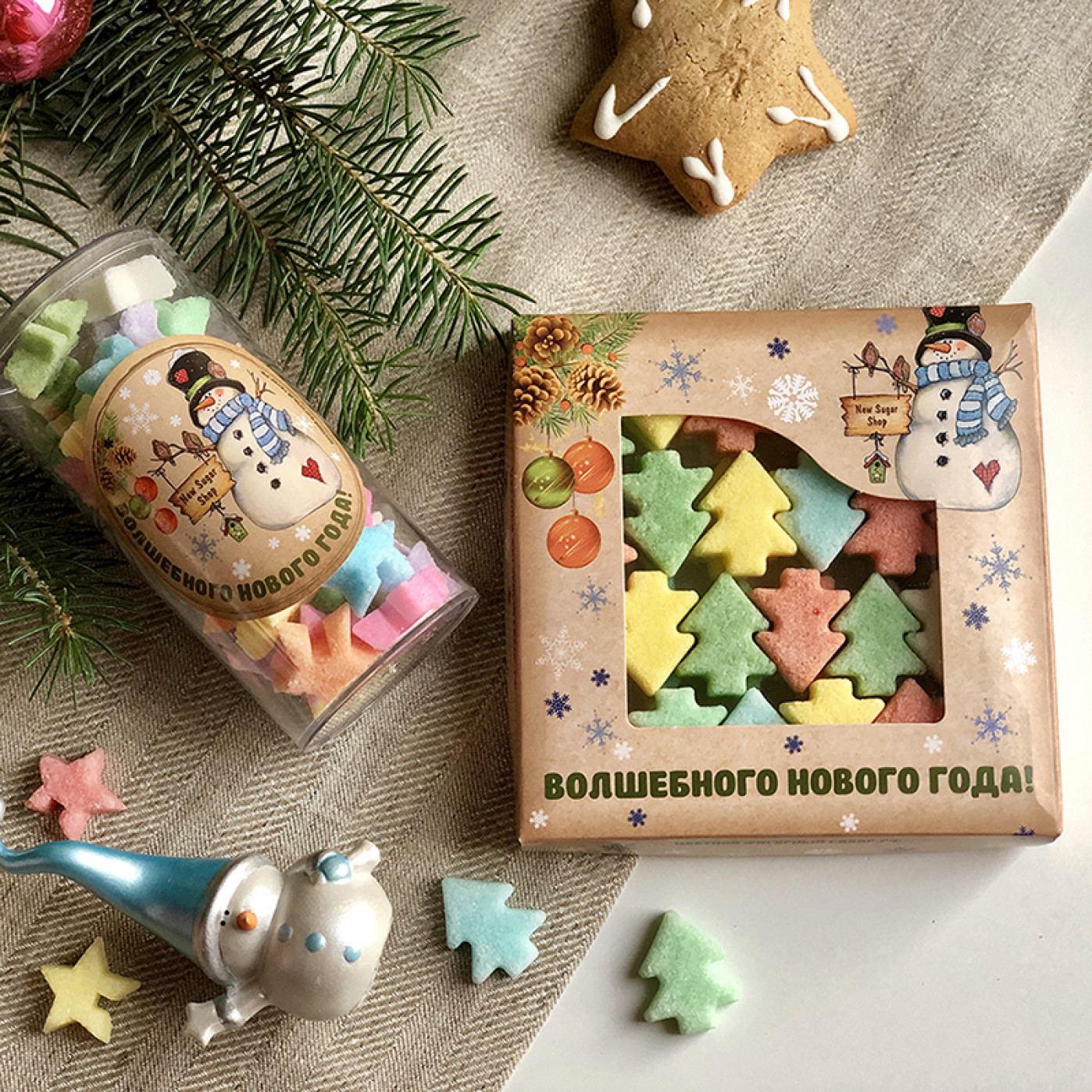 Цветной фигурный сахар ручной работы Елочки