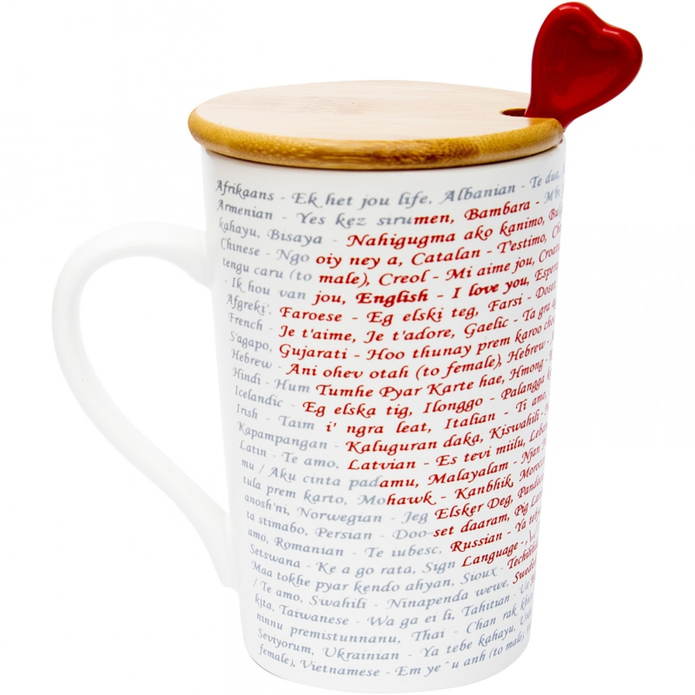 Кружка с крышкой и ложкой Я тебя люблю на всех языках