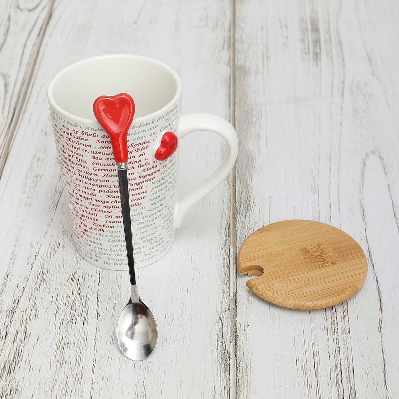 Кружка с крышкой и ложкой Я тебя люблю на всех языках