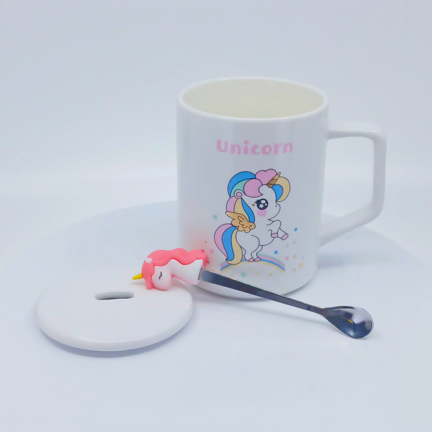 Кружка с крышкой и ложкой Color Unicorn prancing