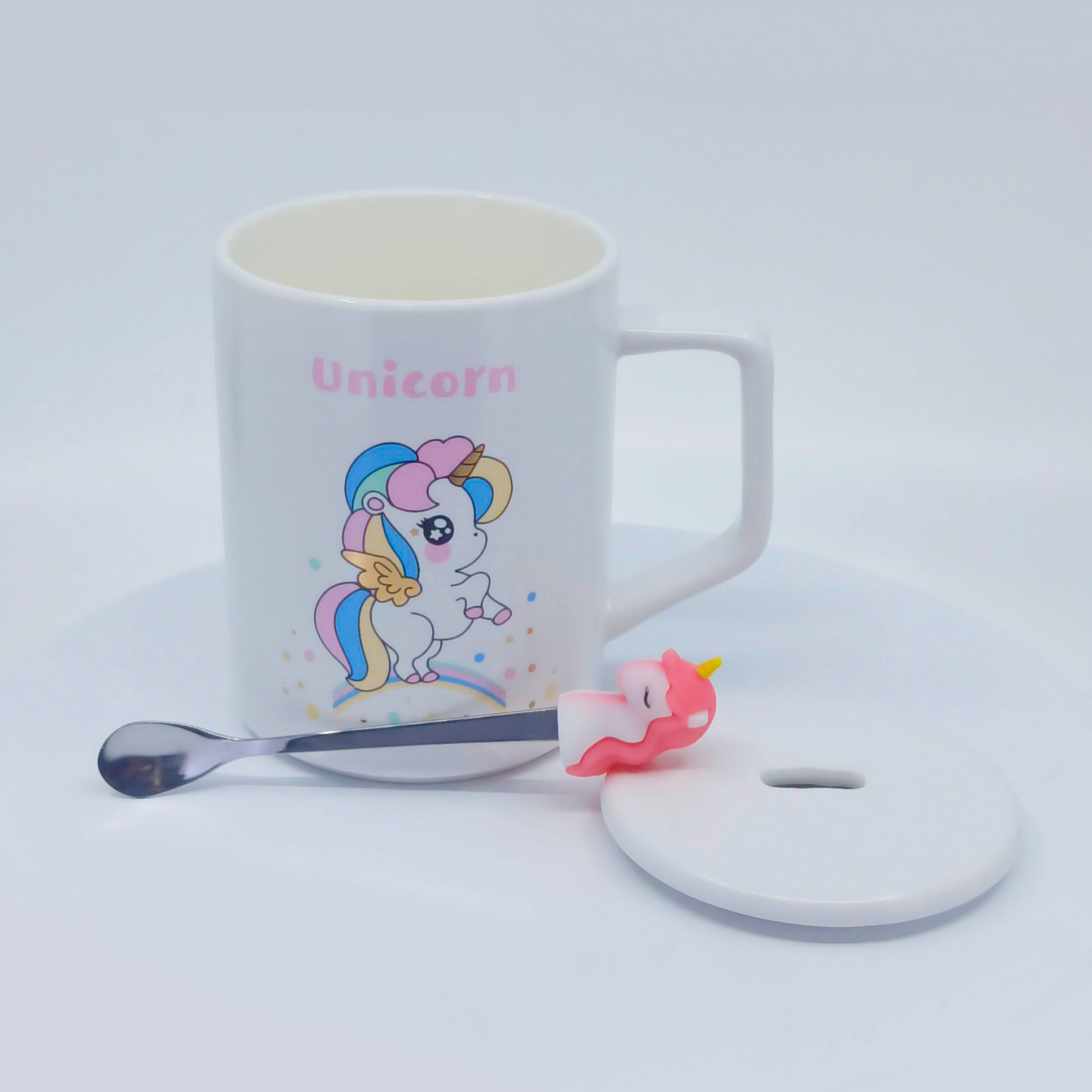Кружка с крышкой и ложкой Color Unicorn prancing