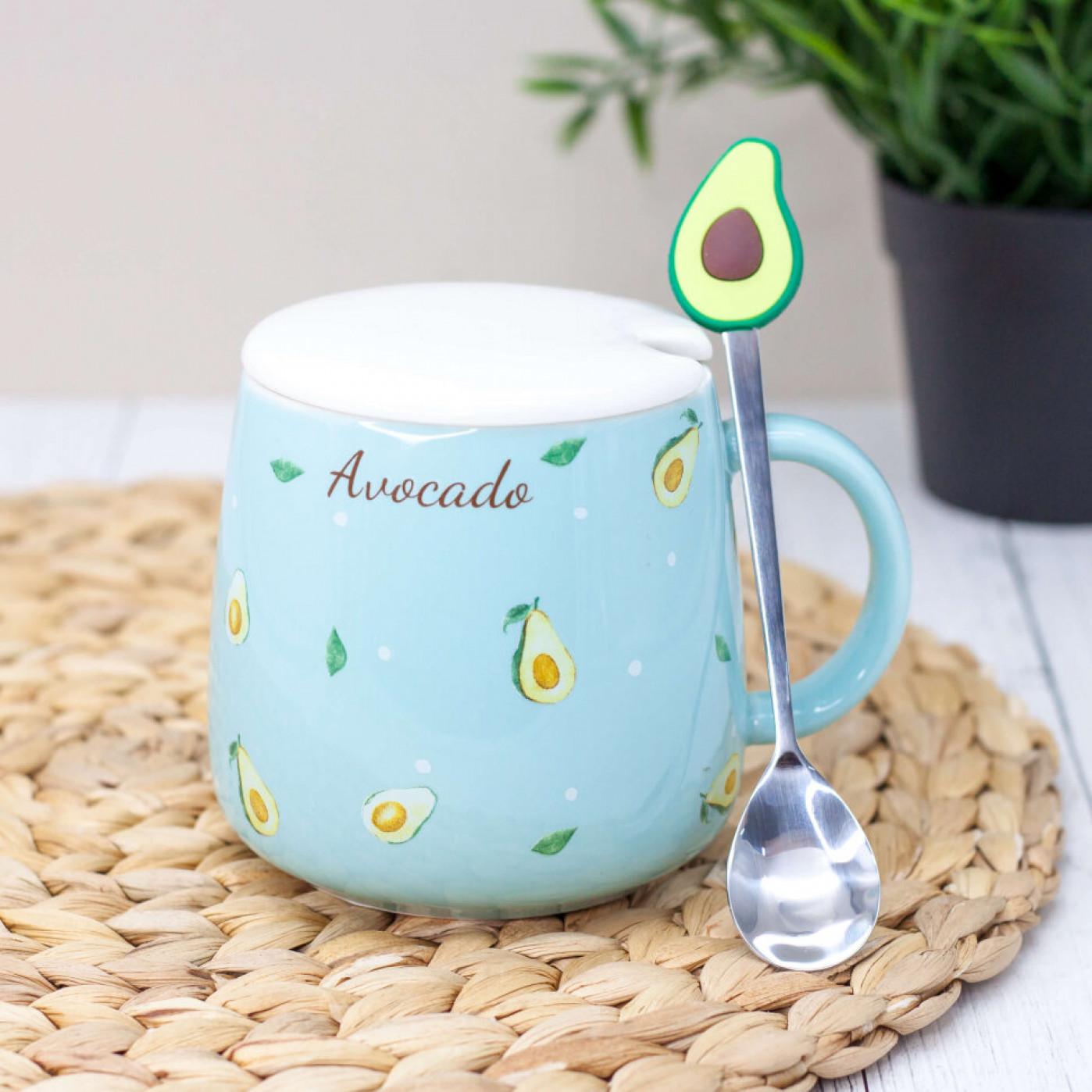 Кружка с крышкой и ложкой Fruit Avo