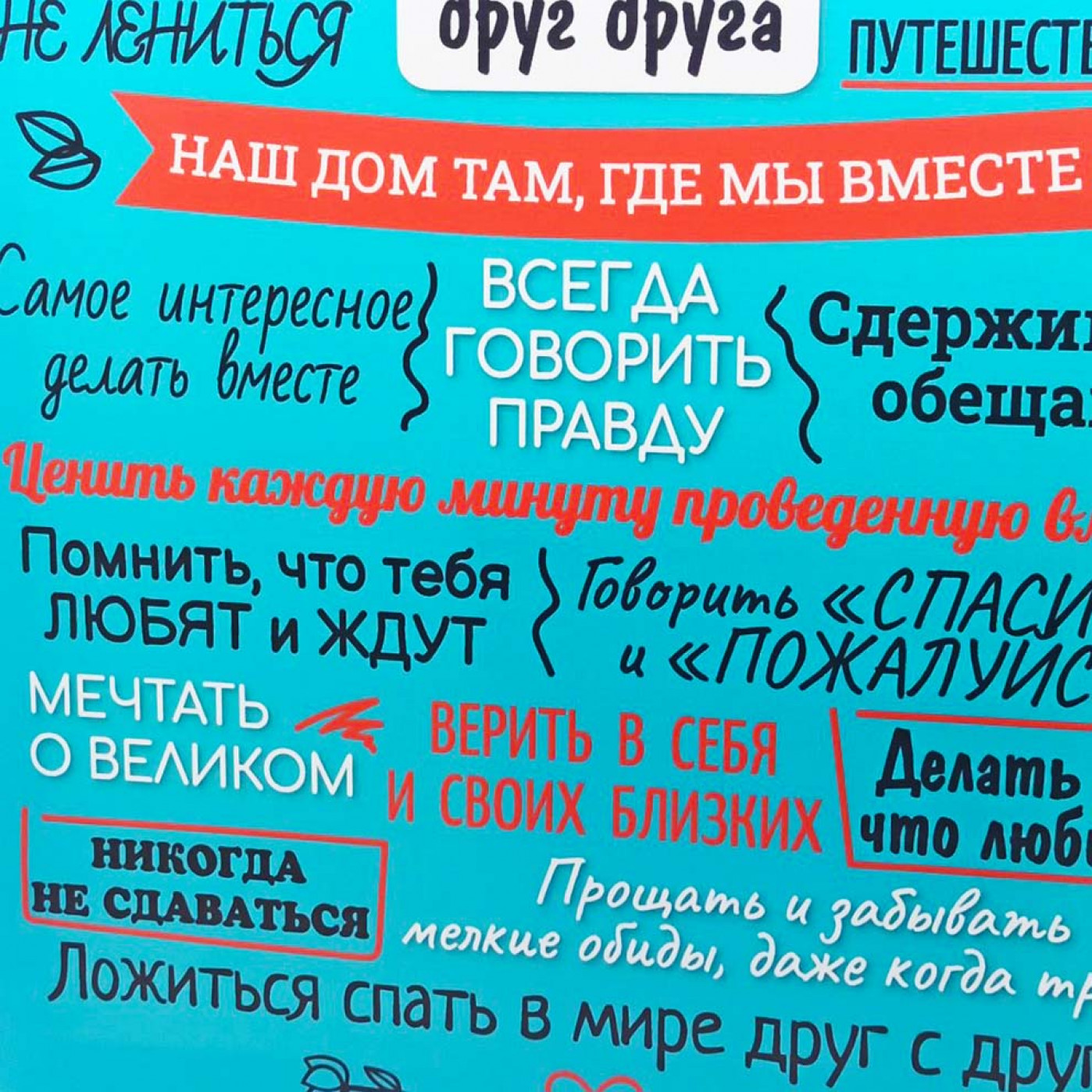 Настенное панно Правила семьи бирюзовый