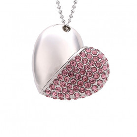 USB-Флешка Сердце с розовыми стразами 16 GB