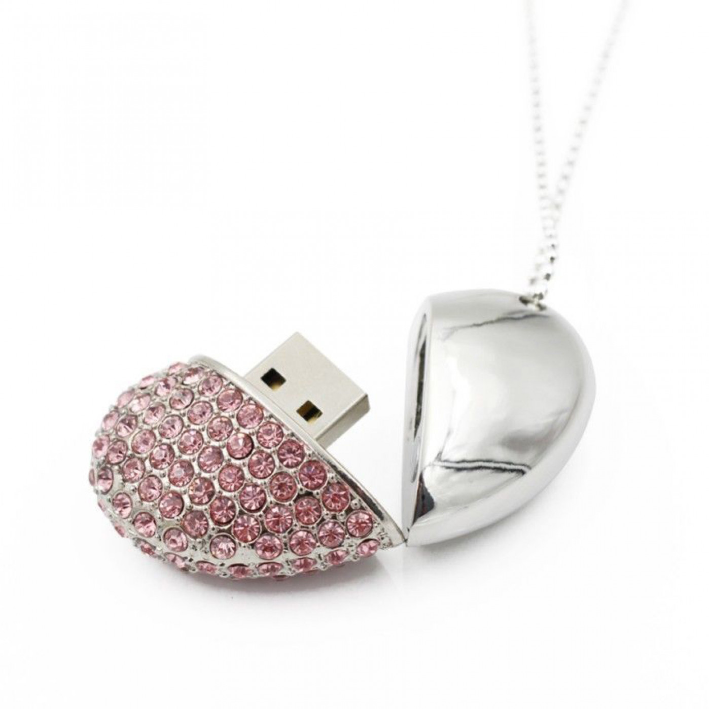 USB-Флешка Сердце с розовыми стразами 16 GB