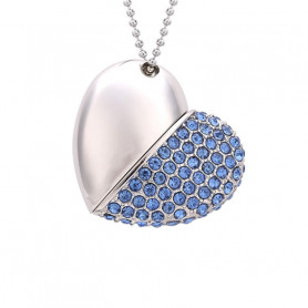 USB-Флешка Сердце с голубыми стразами 16 GB