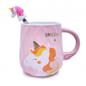 Кружка с ложкой Крылатый единорог розовый
