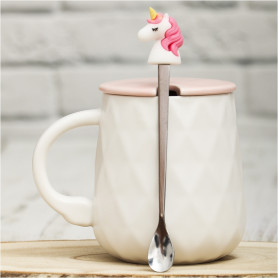 Кружка с крышкой и ложкой Крылатый единорог белый-2