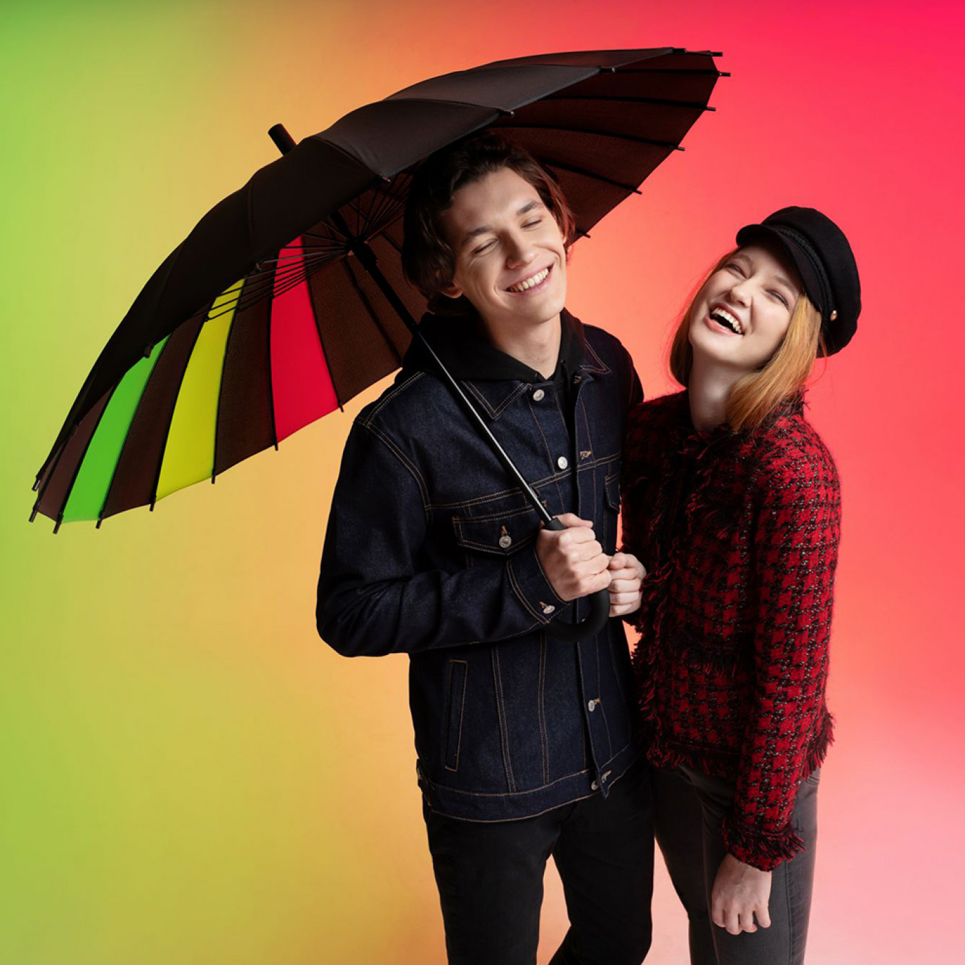 Механический зонт-трость Спектр черный неон