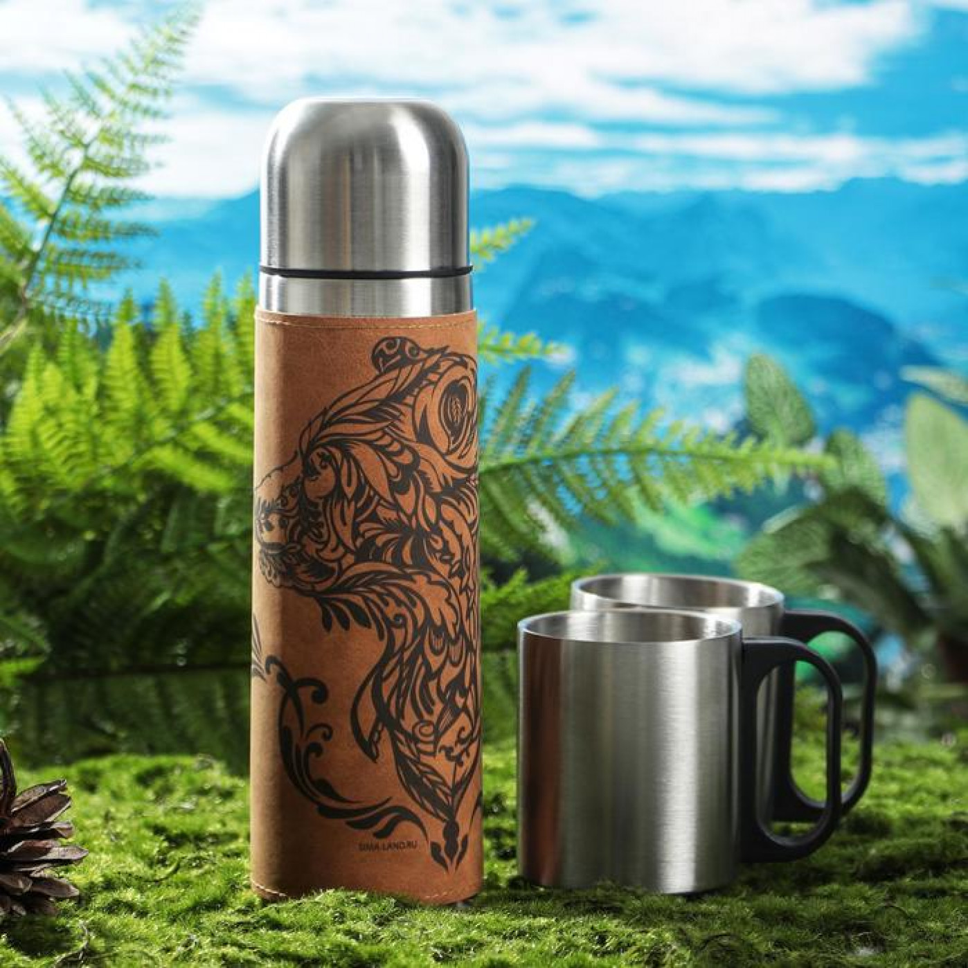 Туристический набор посуды Охота - занятие храбрых термос и 2 кружки