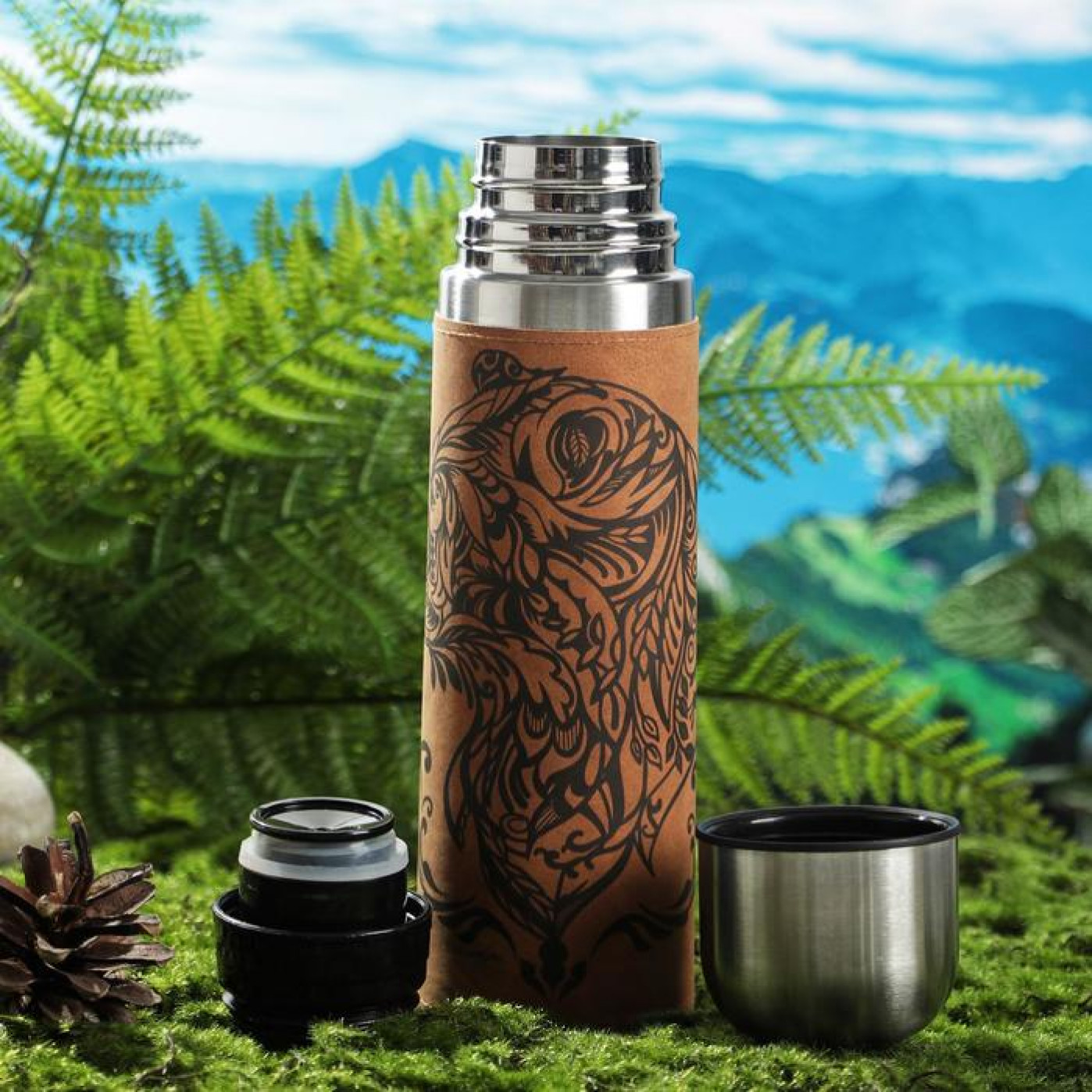 Туристический набор посуды Охота - занятие храбрых термос и 2 кружки