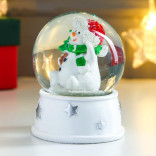 Стеклянный снежный шар Снеговик с елочкой