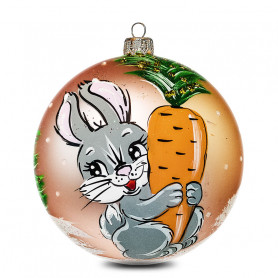 Новогодний елочный шар ручной работы Зайка с морковкой 8 см.